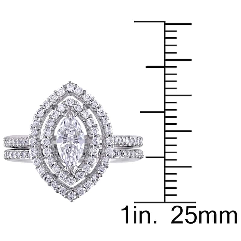 Miadora 1ct TDW Marquise-Cut Diamond Double Teardrop Halo Bridal Ring Set in 14k White Gold