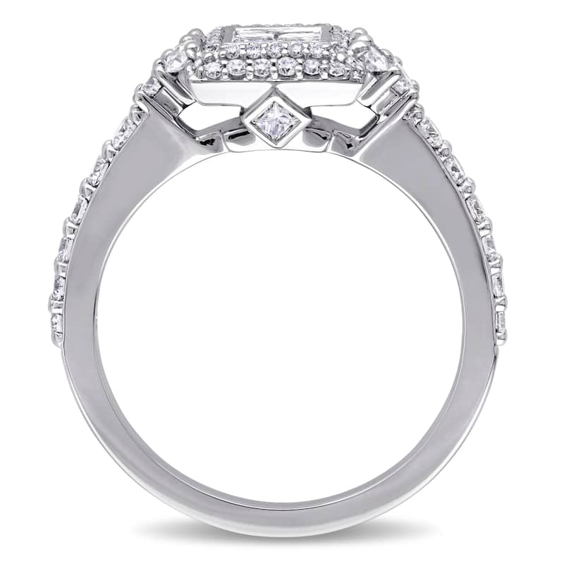 Miadora Signature Collection 14k White Gold 1ct TDW Princess and Round-cut Diamond Square Double Halo Engagement Ring