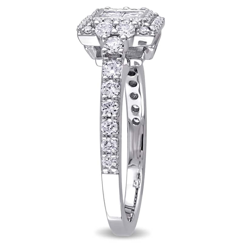 Miadora Signature Collection 14k White Gold 1ct TDW Princess and Round-cut Diamond Square Double Halo Engagement Ring