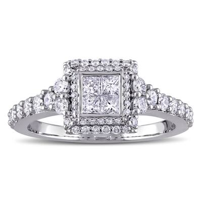 Miadora Signature Collection 14k White Gold 1ct TDW Princess and Round-cut Diamond Square Double Halo Engagement Ring