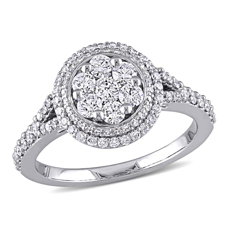 Miadora 1ct TDW Diamond Flower Double Halo Engagement Ring 14k White Gold
