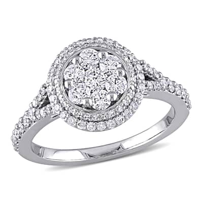 Miadora 1ct TDW Diamond Flower Double Halo Engagement Ring 14k White Gold