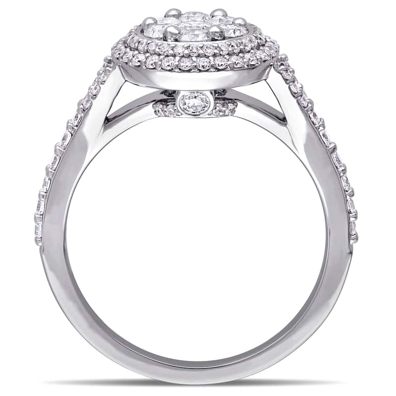 Miadora 1ct TDW Diamond Flower Double Halo Engagement Ring 14k White Gold