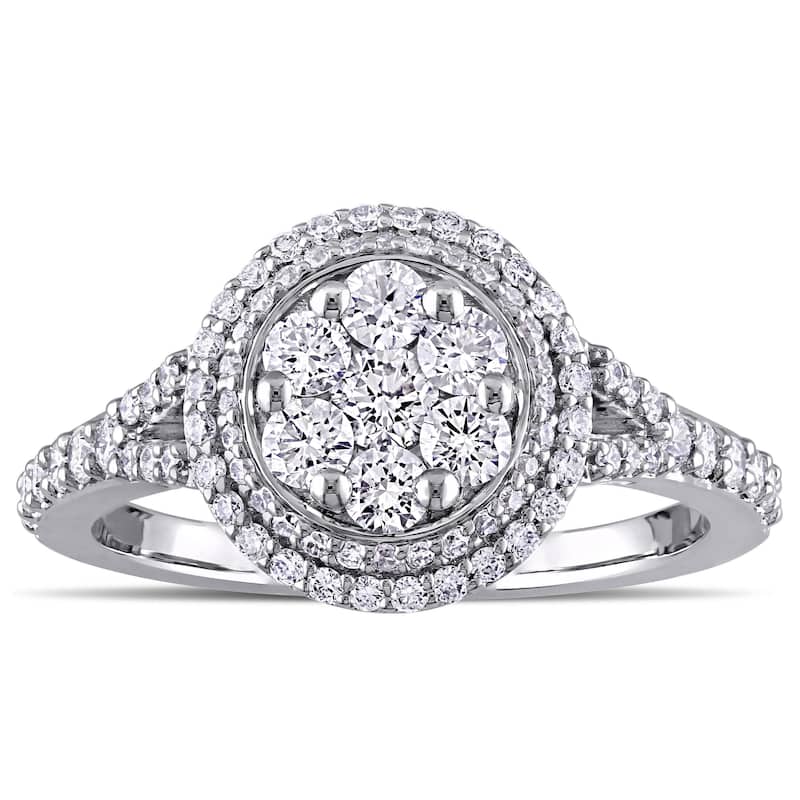 Miadora 1ct TDW Diamond Flower Double Halo Engagement Ring 14k White Gold - 4.5
