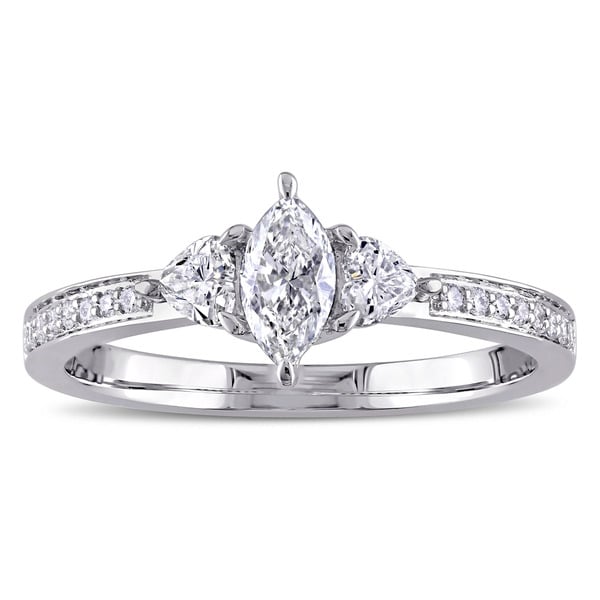 Miadora Signature Collection 14k White Gold 5/8ct TDW Marquise and Heart-Cut Diamond 3-stone Engagement Ring. Opens flyout.
