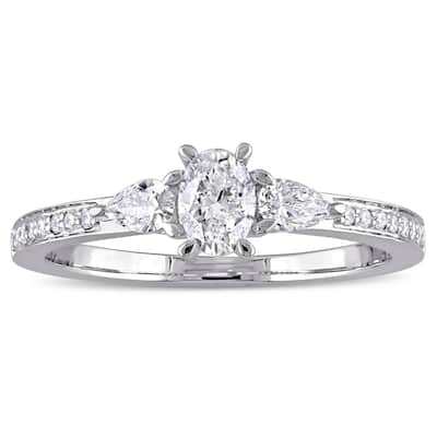 5/8ct TDW Oval Pear and Round-Cut Diamond Engagement Ring in 14k White Gold by The Miadora Signature