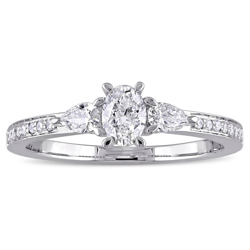 Miadora 5/8ct TDW Oval Pear and Round-Cut Diamond Engagement Ring 14k White Gold
