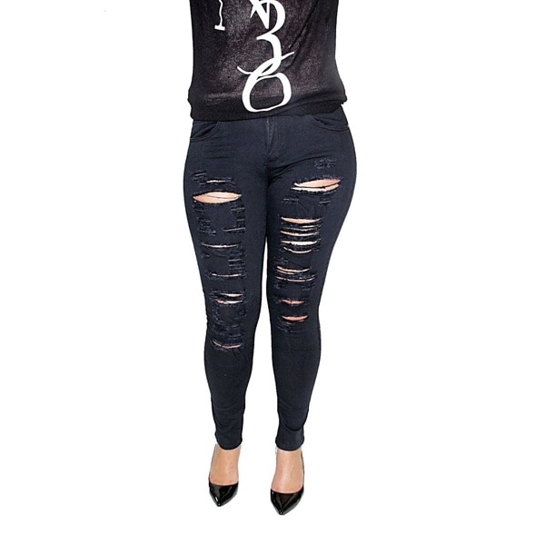 junior black ripped skinny jeans