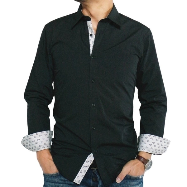 Men's Black Cotton/ Polyester Slim-fit Dress Shirt - Free Shipping On ...