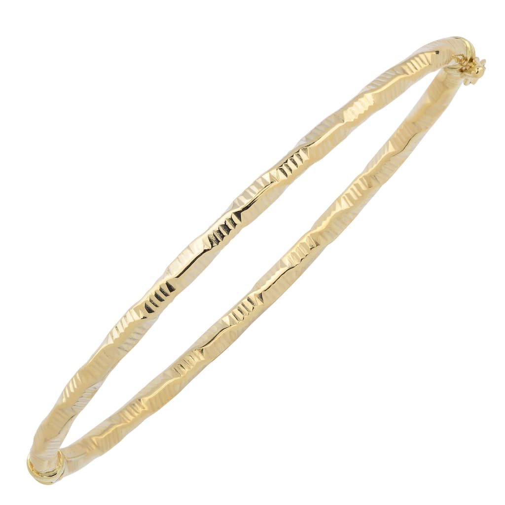 Fremada Italian 14k Yellow Gold 3-mm Diamond-Cut Finished Bangle Bracelet