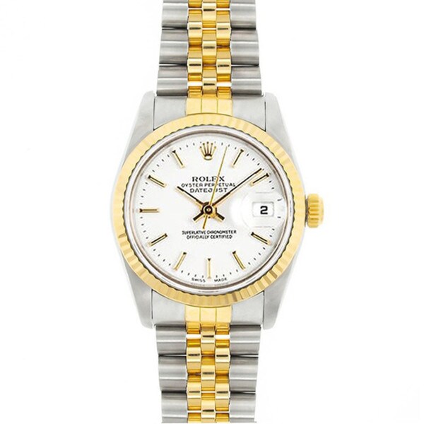 Pre-Owned Rolex Women's Midsize Datejust 31mm Two-tone White Stick Dial Watch Model 68273