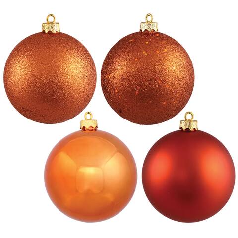 Burnished Orange Plastic 3-inch 4-finish Assorted Ornaments (Pack of 16)