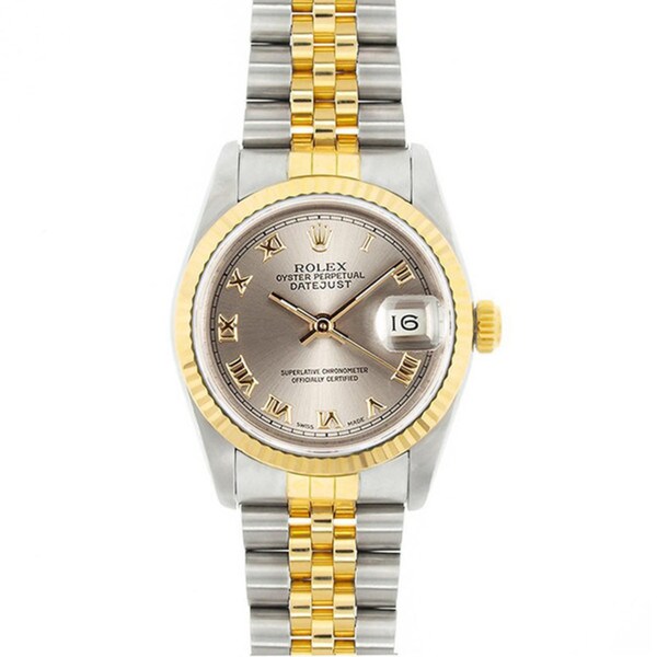 Pre-Owned Rolex Midsize Datejust 31mm Two-tone Silver Roman Dial Watch Model 68273