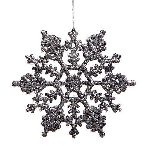 Pewter Plastic 4-inch Glitter Snowflake Ornament (Pack of 24)