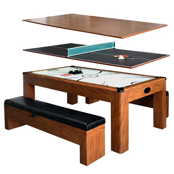 Sherwood Brown MDF 7-foot Air Hockey Table with Benches