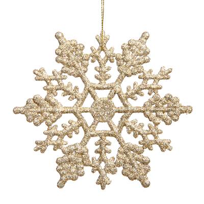 Champagne 4-inch Glitter Snowflake Ornament (Case of 24)