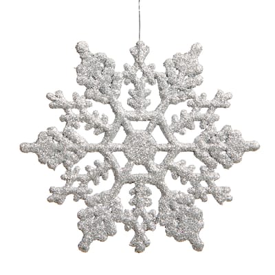 Silver Plastic 4-inch Glitter Snowflake Ornaments (Case of 24)