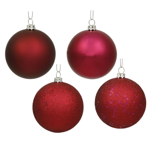 slide 1 of 1, 16ct Red Raspberry Shatterproof 4-Finish Christmas Ball Ornaments 3" (75mm)