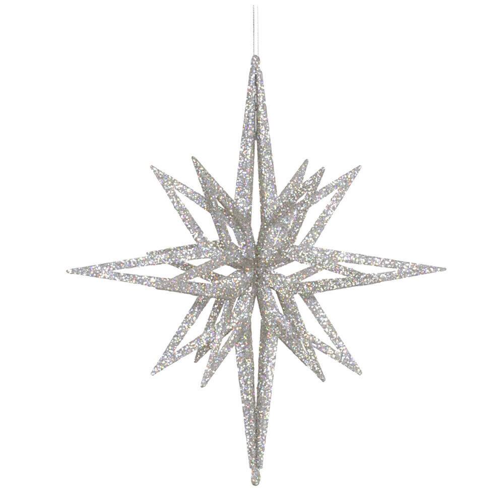 12" Silver 3D Glitter Star Ornament