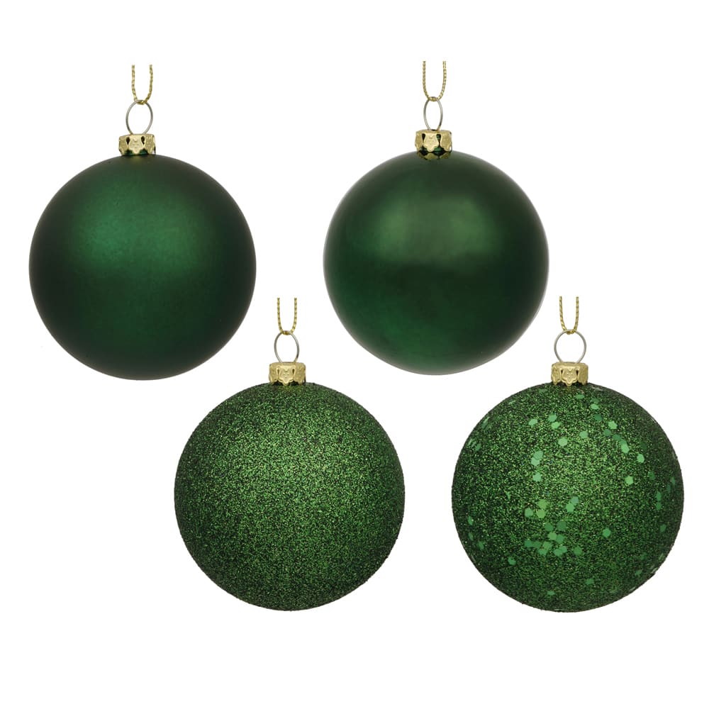 Emerald Plastic 4-inch Assorted Ornaments with 4 Finishes (Pack of 12)
