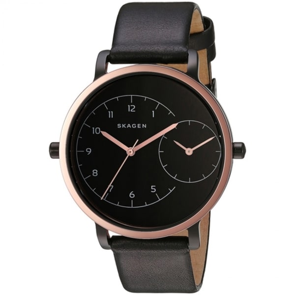 Shop Skagen Women's 'Hagen' Dual Time Black Leather Watch - Free ...