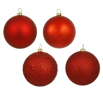 Red 6-inch 4 Finish Assorted Ornaments (Pack of 4)