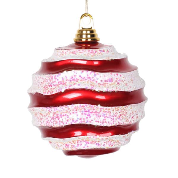 Red White 8 Inch Candy Glitter Wave Ball Ornament Overstock 12709466
