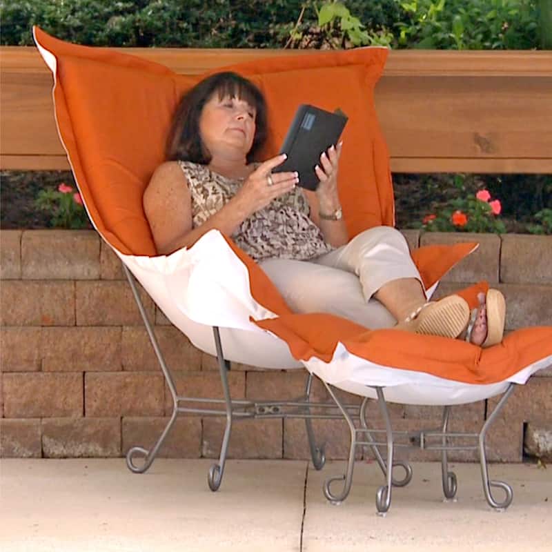 Allan Andrews Scroll Puff Chair with Cover, Titanium Frame, Seascape Canyon