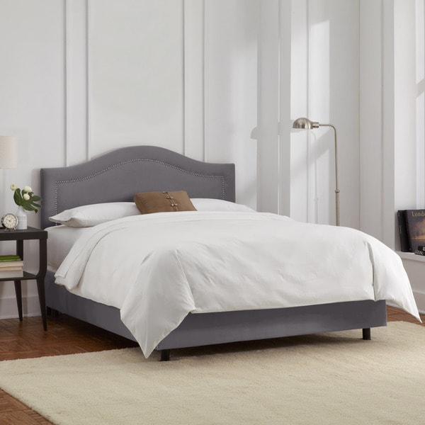 Skyline Furniture Velvet Steel Grey Inset Nail Button Bed