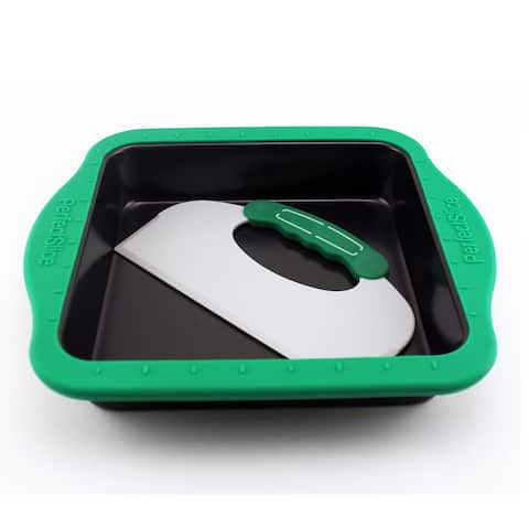 Perfect Slice Black Cake Pan with Tool and Silicone Sleeve Square