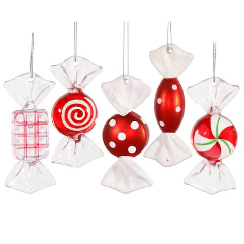 Red/White 3.5-inch Candy Ornaments in 5 Assorted Designs (Pack of 5)