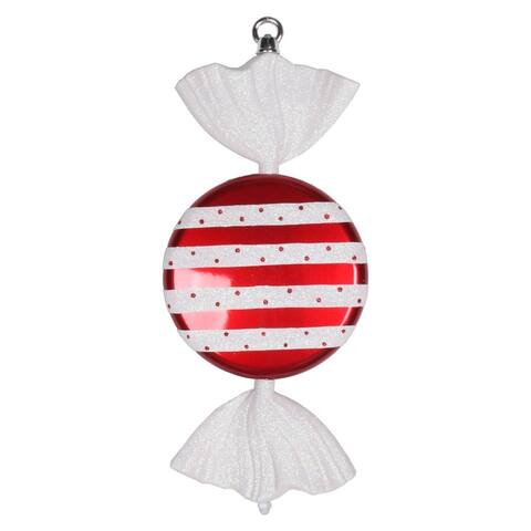 Red/White Plastic 13-inch Stripe Candy Iridescent Glitter Ornament