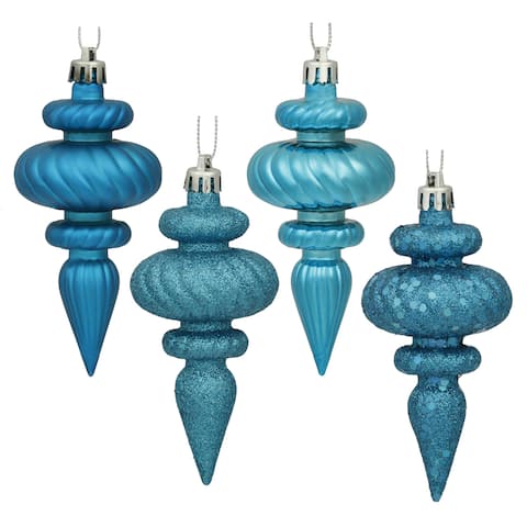 Turquoise 4-inch 4-finish Assorted Finial Ornaments (Pack of 8)