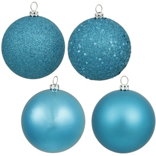 32ct Turquoise Blue Shatterproof 4-Finish Christmas Ball Ornaments 3.25" (80mm)
