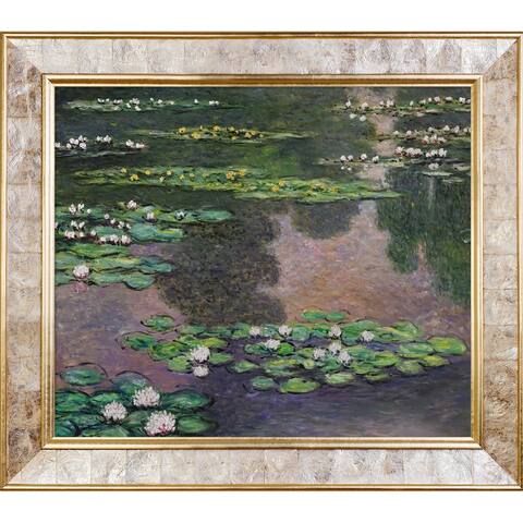 Claude Monet 'Water Lilies, Green and Violet (Luxury Line)' Hand Painted Framed Canvas Art