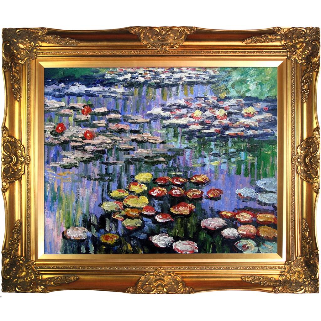 La Pastiche Claude Monet 'Water Lilies (pink)' Hand Painted Framed Canvas Art