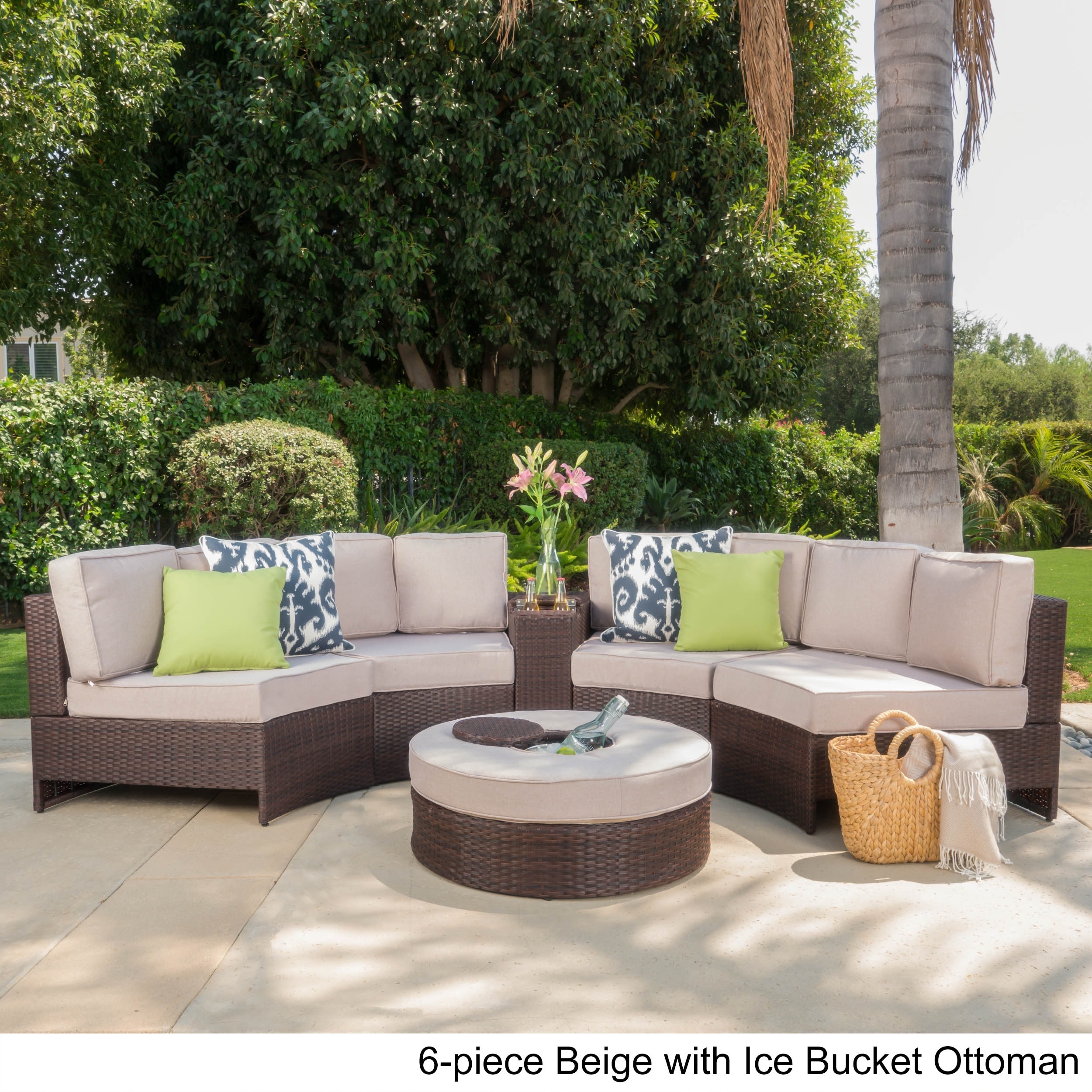 Shop Black Friday Deals On Madras Zanzibar Outdoor 4 Seater Wicker Curved Sectional Set With Ottoman By Christopher Knight Home Overstock 12714165