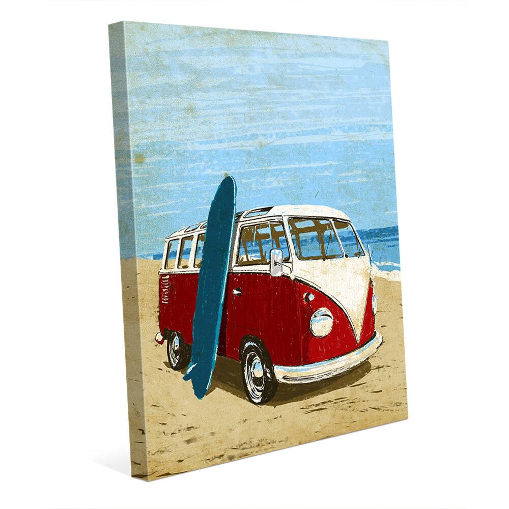 'Surfing Road Trip Red Bus' Canvas Wall Art