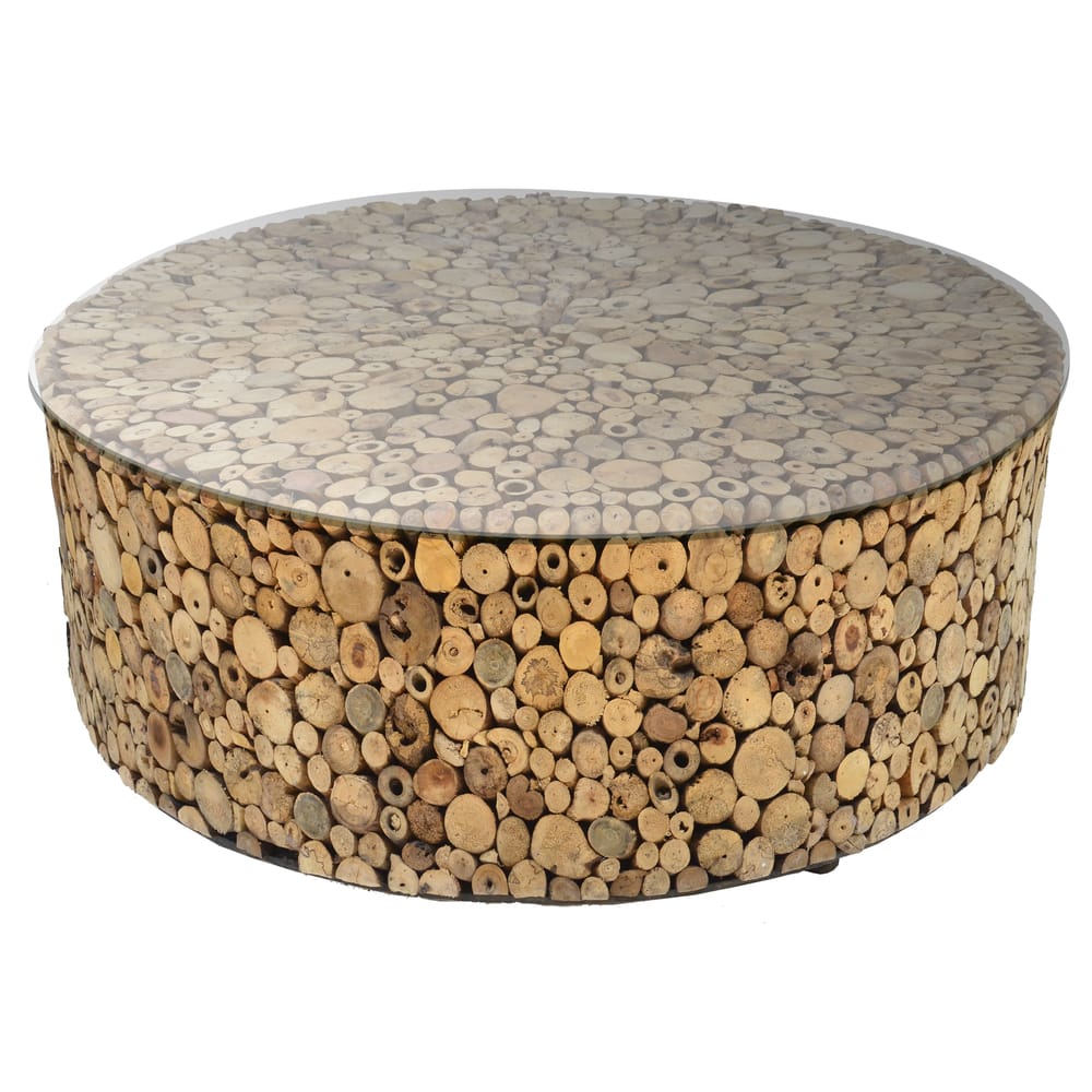 Driftwood Glass Round Coffee Table On Sale Overstock 12715343