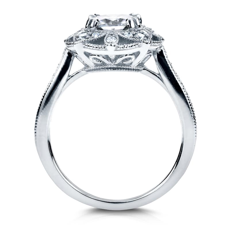 Annello by Kobelli 14k White Gold Cushion Forever One Moissanite and 1/4ct TDW Diamond Floral Antiqu