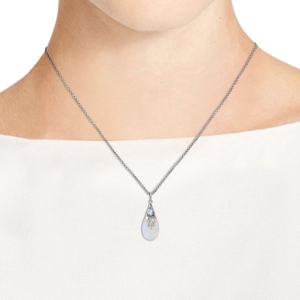 Sterling Silver Two Stone White Round Sapphire Fashion Pendant