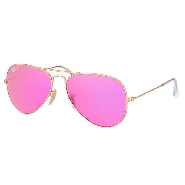 Ray-Ban RB 3025 112/1Q Classic Aviator Matte Goldtone Metal Aviator Sunglasses With Fuchsia Mirror Polarized Lenses