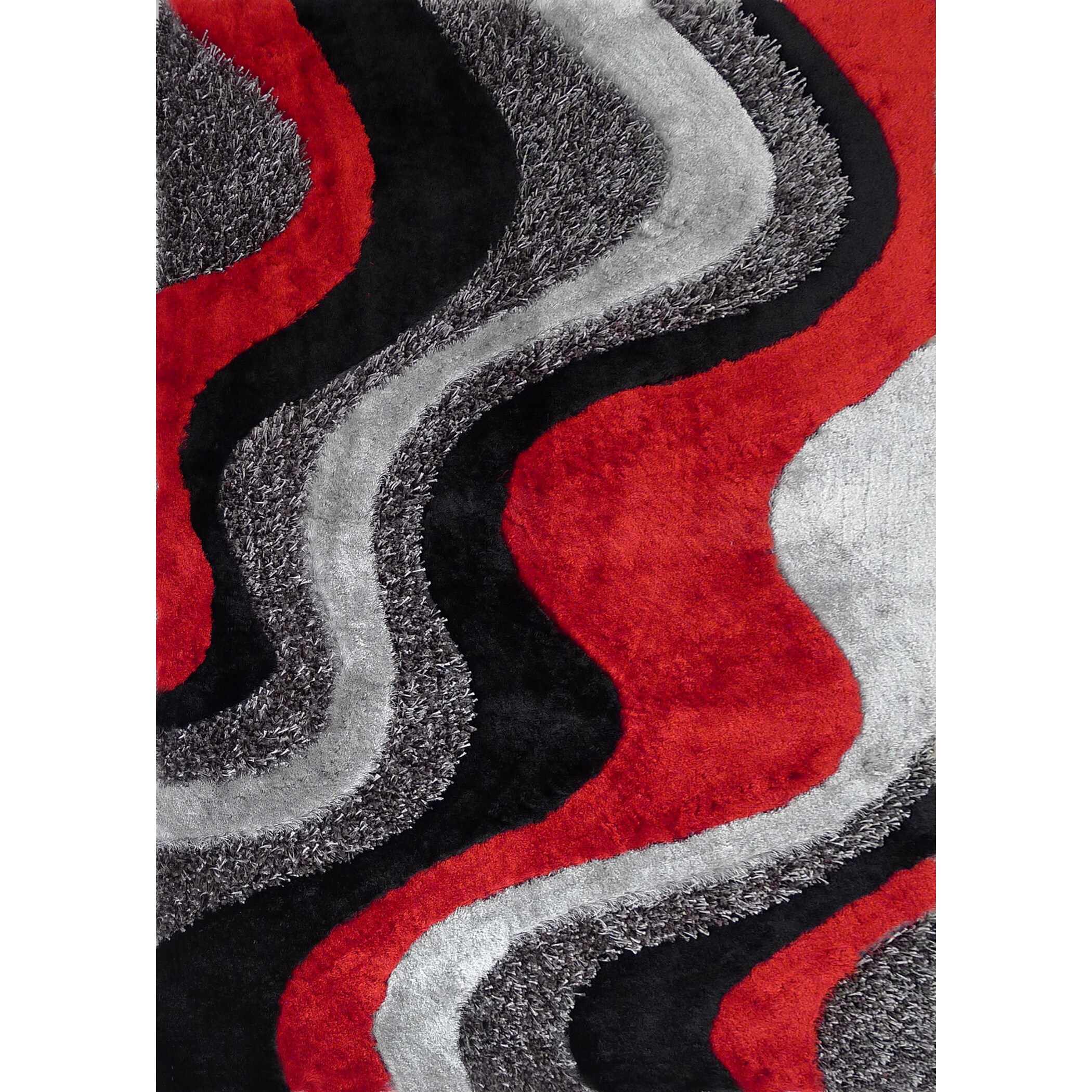 Gy Viscose Vibrant Waves Hand Tufted Area Rug Red Gray White Black 8 X 11