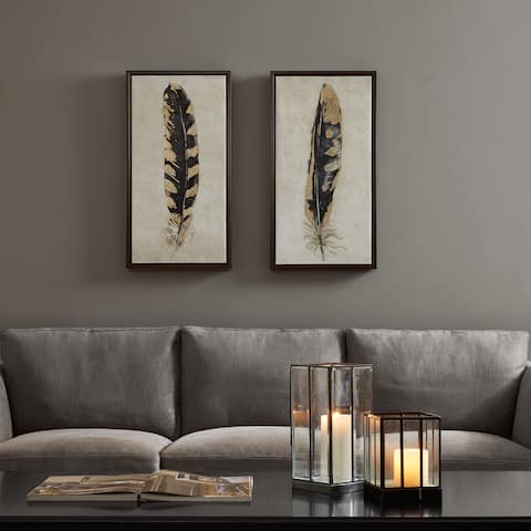 Urban Habitat Gilded Feathers Yellow Printed Canvas With Gold Foil 2 Piece Set