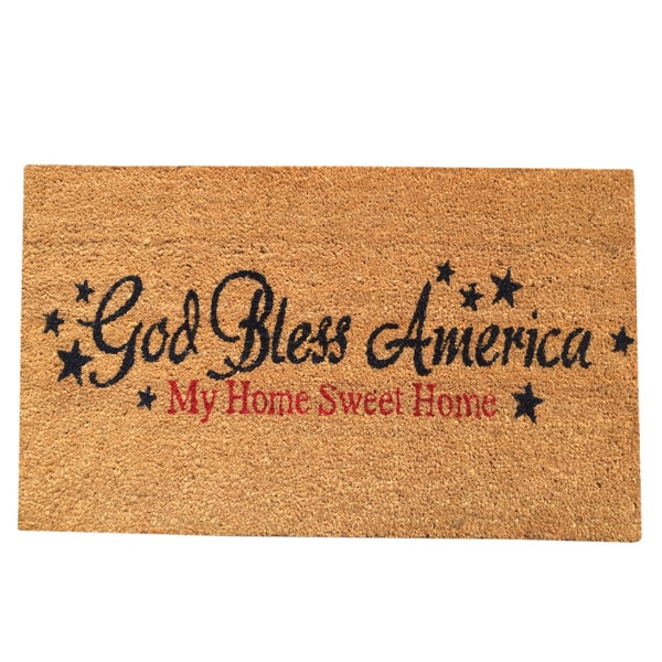 Multicolored Vinyl-backed Coir 'God Bless America' Non-skid Door Mat (18 inches x 30 inches)