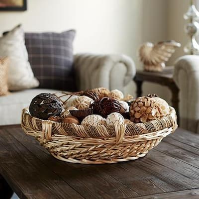 Tan Wicker Large Decorative Round Rope-and-willow Basket