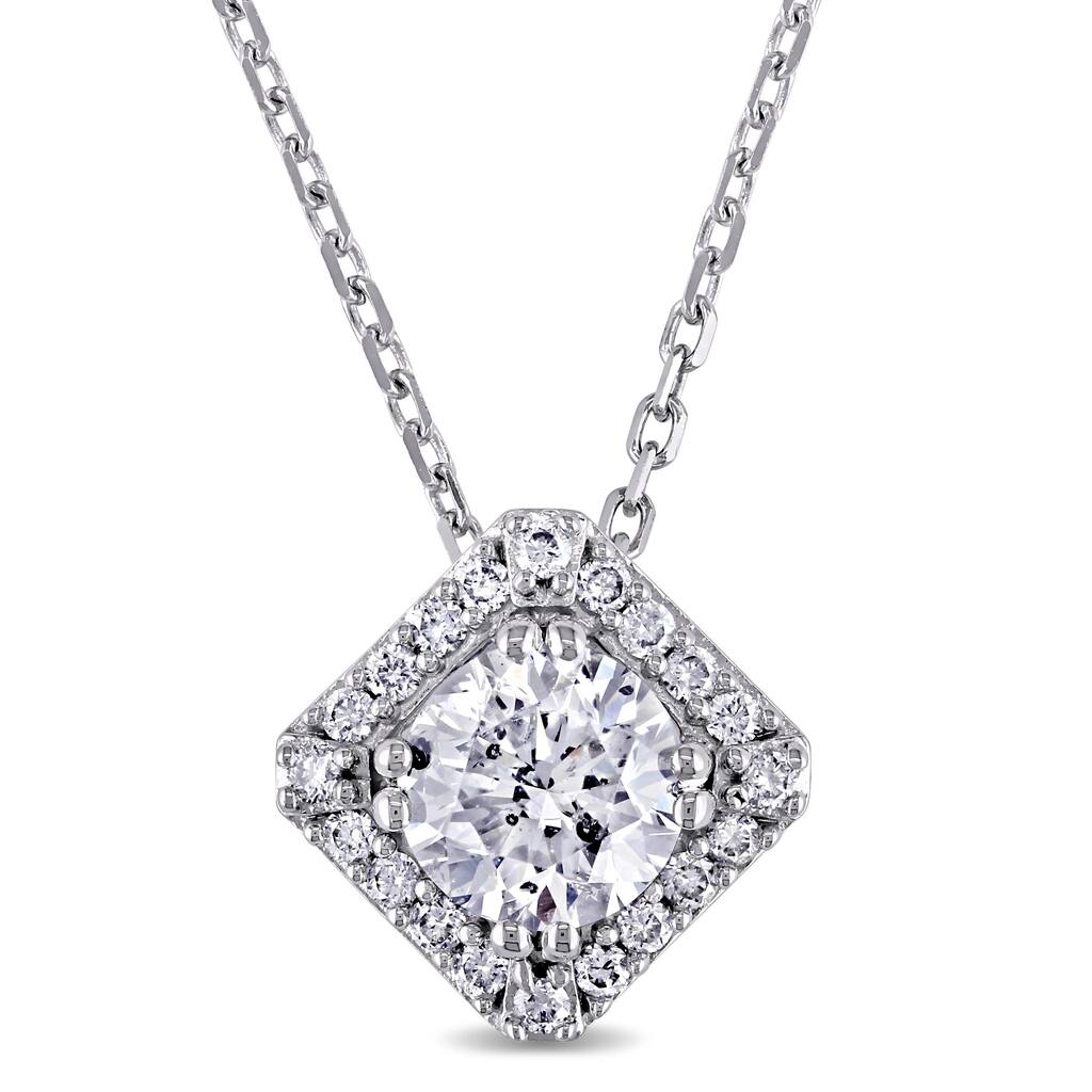 Miadora Signature Collection 14k White Gold 1 1/6ct TDW Diamond Halo Necklace