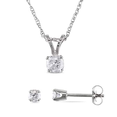 Miadora 1/2ct TDW Diamond Solitaire Drop Necklace and Stud Earrings 2-Piece Set in 14k White Gold