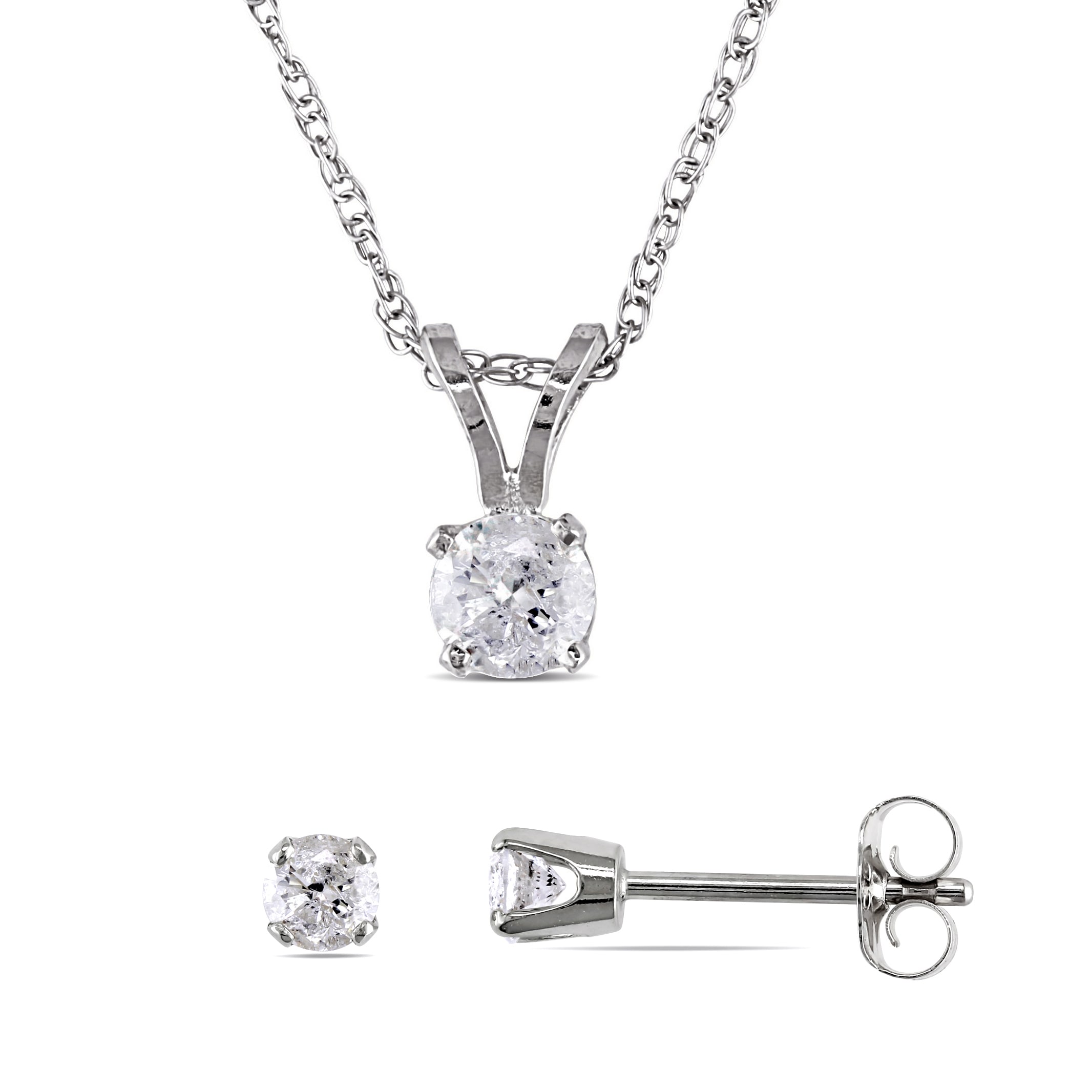 Miadora 1/2ct TDW Diamond Solitaire Drop Necklace and Stud Earrings 2-Piece Set in 14k White Gold