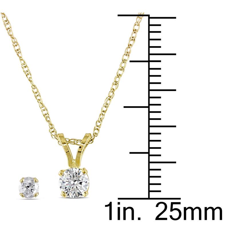 Miadora 14k Yellow Gold 1/2ct TDW Diamond Solitaire Drop Necklace and Stud Earrings 2-piece Set - White